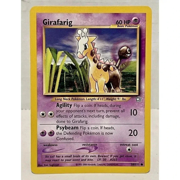 Girafarig Non Halo Pokemon Card 58/111 Neo‎ Genesis Vintage 2000 NM - Picture 1 of 6